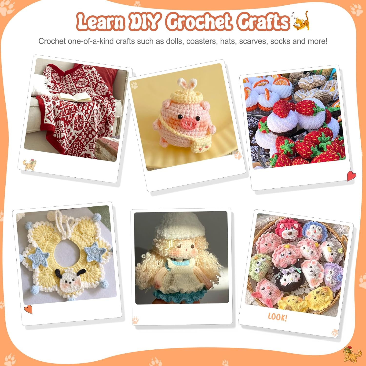 Coopay Crochet Kit Beginners Crochet Hook Set with Crochet Yarn,58PCS Portable Crochet Set Ergonomic Crochet Hooks Travel Knitting Crochet Supplies