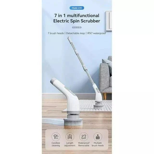 Cordless Electric Spin Scrubber, Cleaning Brush Scrubber for Home, 400RPM/Mins-8 Replaceable Brush Heads-90Mins Work Time, 3 Adjustable Size, 2 Speeds for Bathroom Shower Bathtub Glass Car