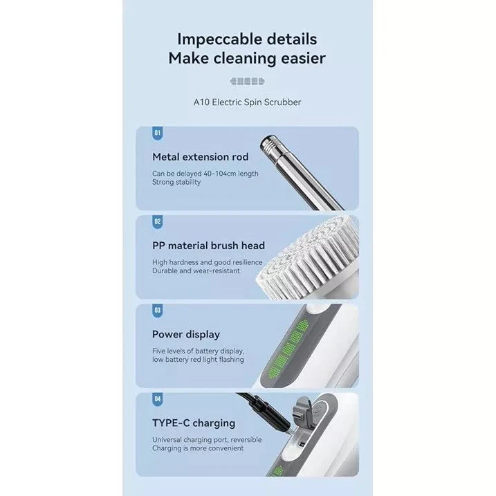 Cordless Electric Spin Scrubber, Cleaning Brush Scrubber for Home, 400RPM/Mins-8 Replaceable Brush Heads-90Mins Work Time, 3 Adjustable Size, 2 Speeds for Bathroom Shower Bathtub Glass Car