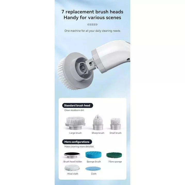 Cordless Electric Spin Scrubber, Cleaning Brush Scrubber for Home, 400RPM/Mins-8 Replaceable Brush Heads-90Mins Work Time, 3 Adjustable Size, 2 Speeds for Bathroom Shower Bathtub Glass Car