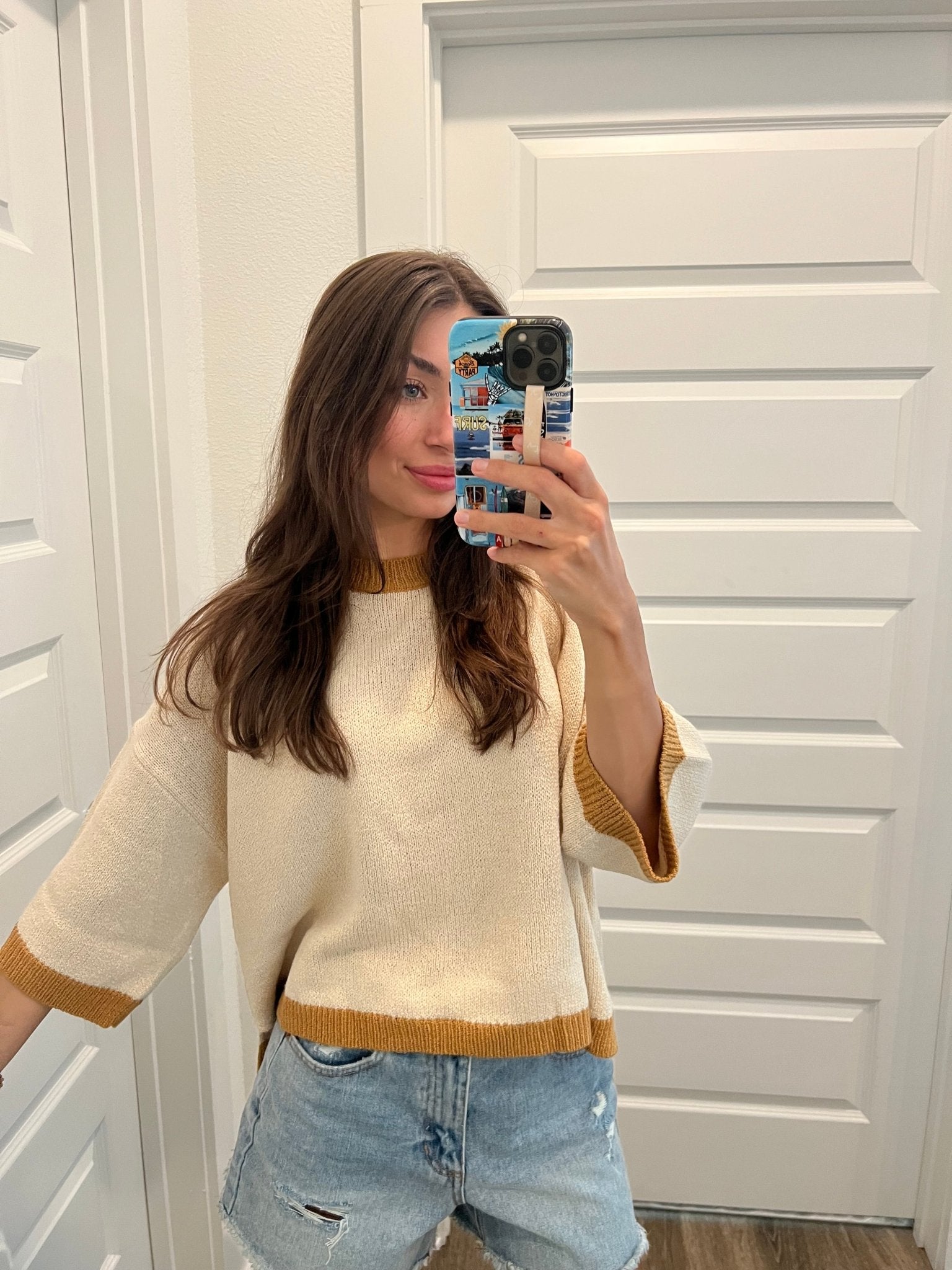 Cream Color Block Pullover Sweater - FINAL SALE