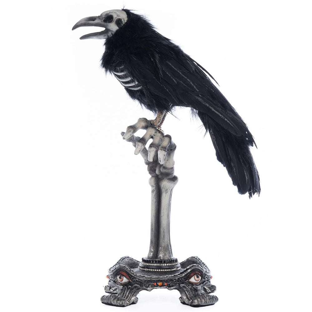 Crow on Skeleton Hand Perch by Katherine's Collection