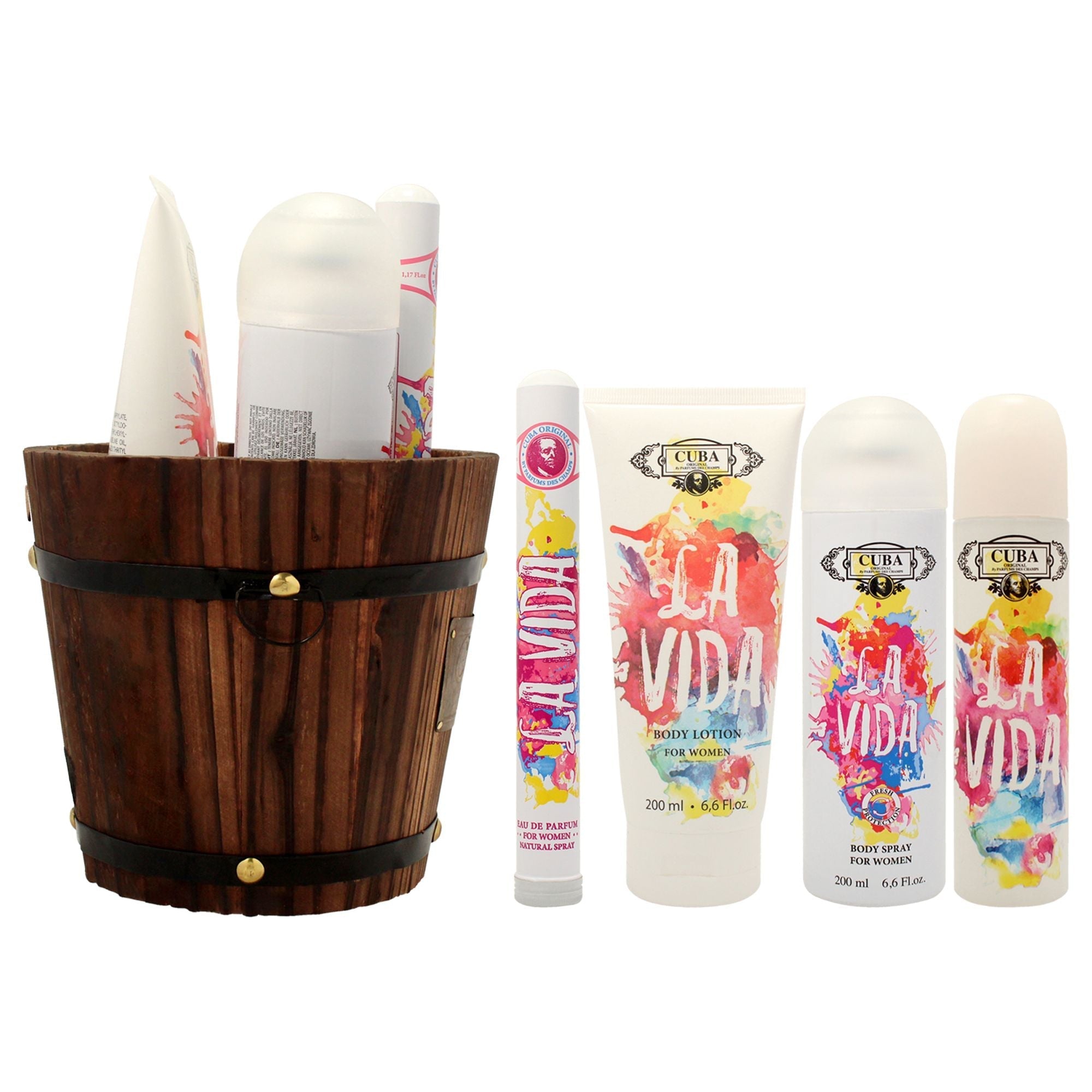 Cuba La Vida by Cuba for Women - 4 Pc Gift Set 3.3oz EDP Spray, 1.17oz EDP Spray, 6.6oz Body Spray, 6.6oz Body Lotion