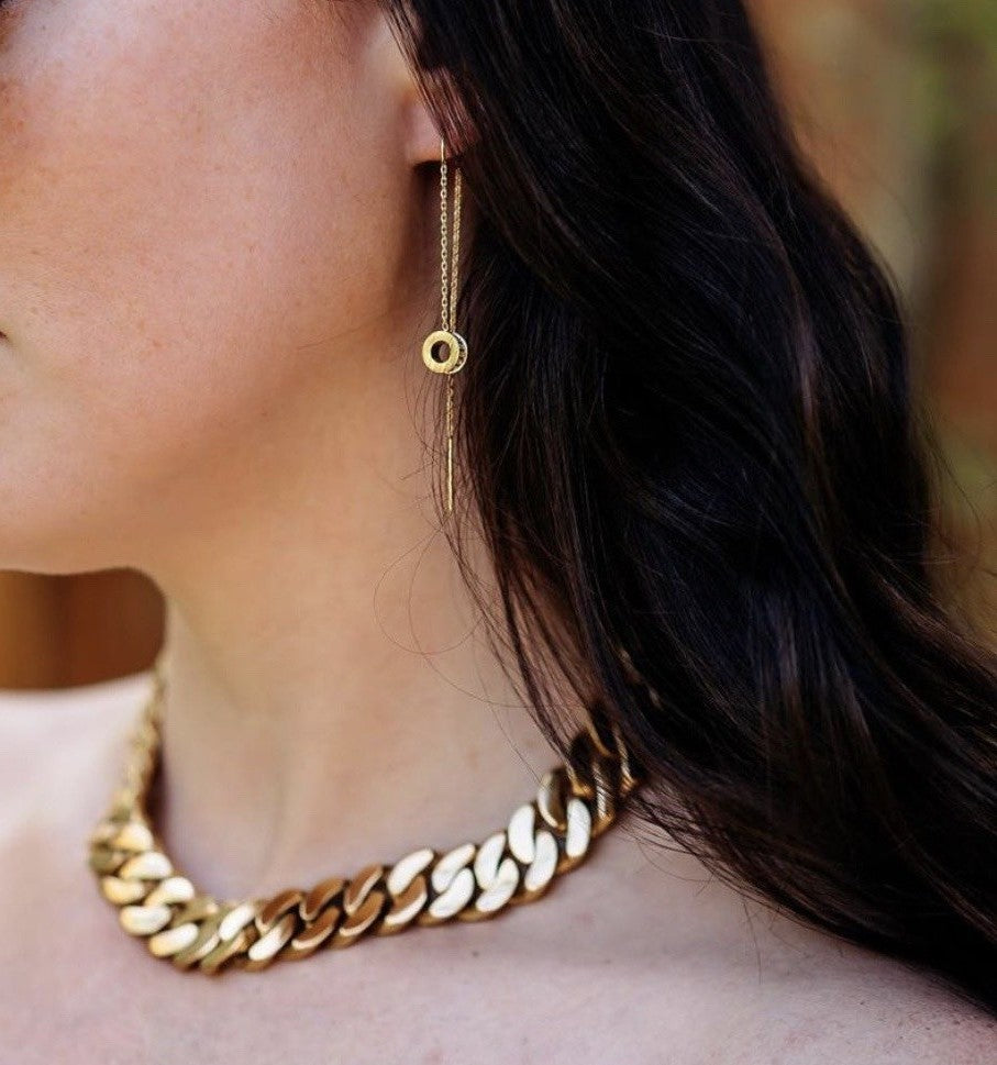 ER228W B.Tiff Thread Dangling Pavé Circle Earrings