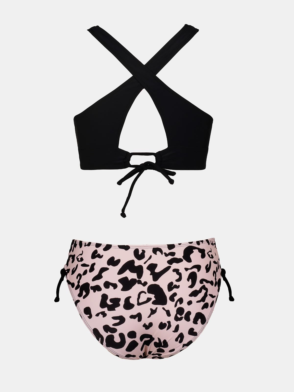 CUPSHE Bikini Set for Women Two Piece Swimsuit V Neck Triangle Top Wide Straps Cross Back Lace up Mid Rise