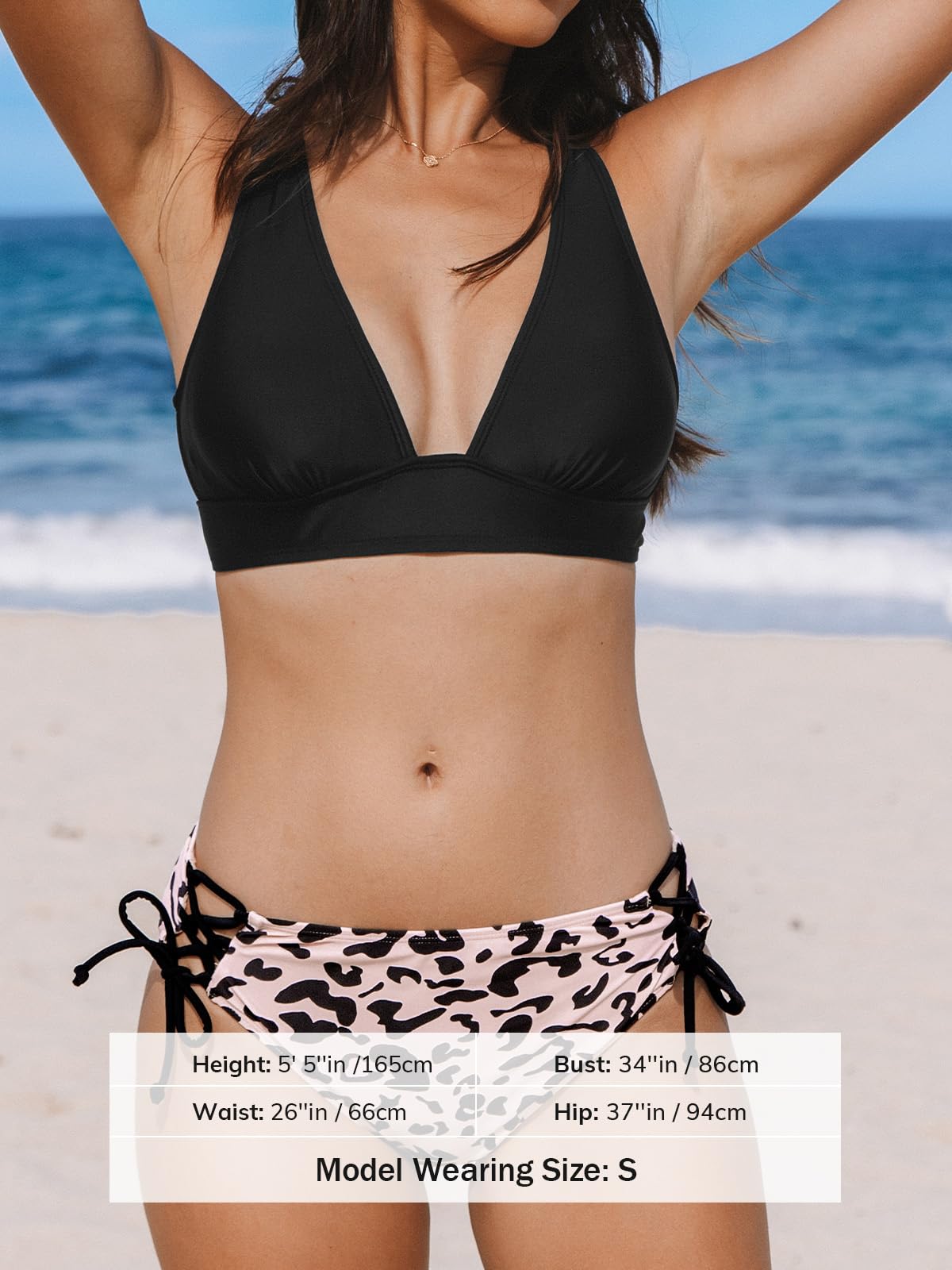 CUPSHE Bikini Set for Women Two Piece Swimsuit V Neck Triangle Top Wide Straps Cross Back Lace up Mid Rise