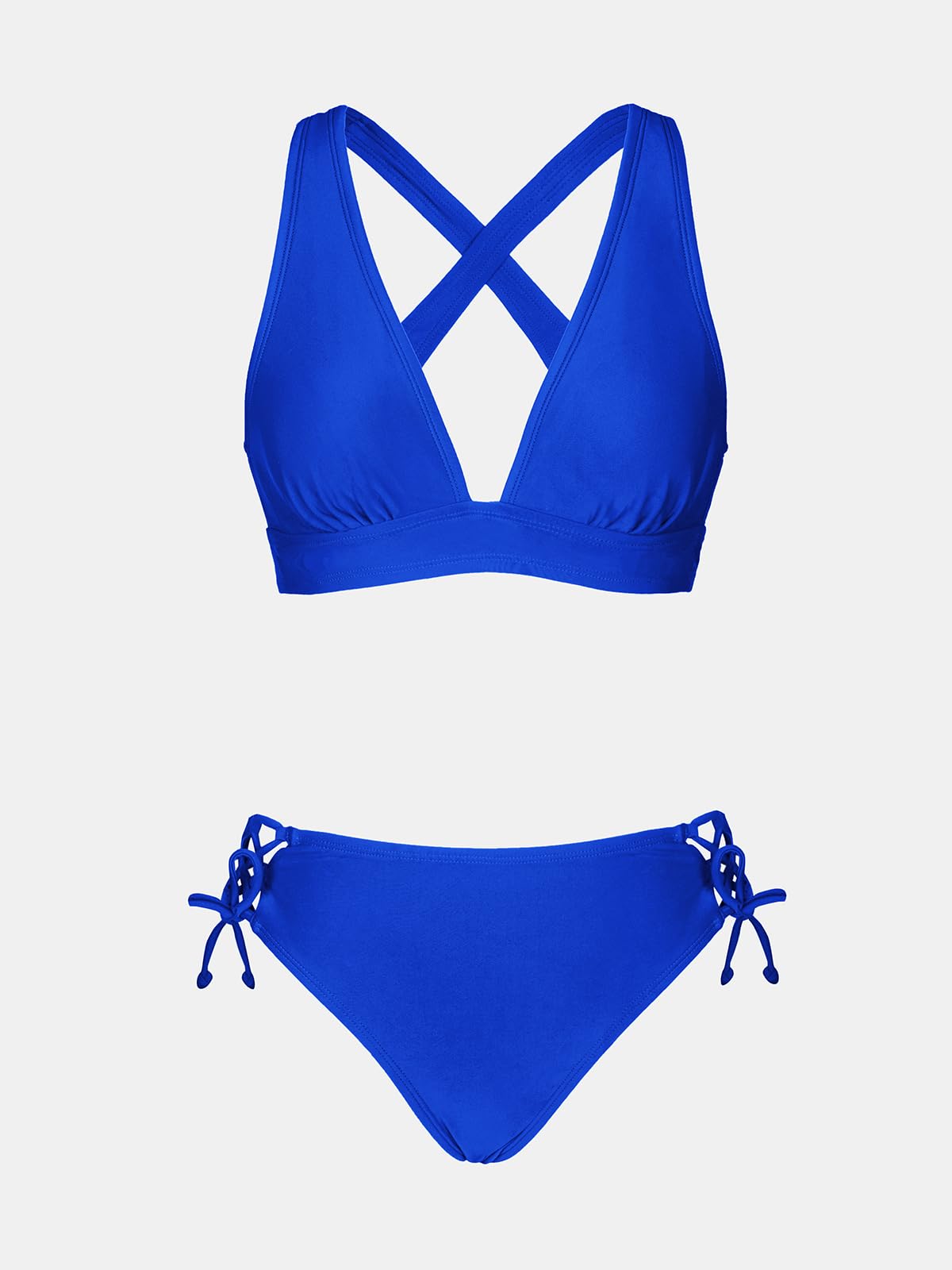 CUPSHE Bikini Set for Women Two Piece Swimsuit V Neck Triangle Top Wide Straps Cross Back Lace up Mid Rise