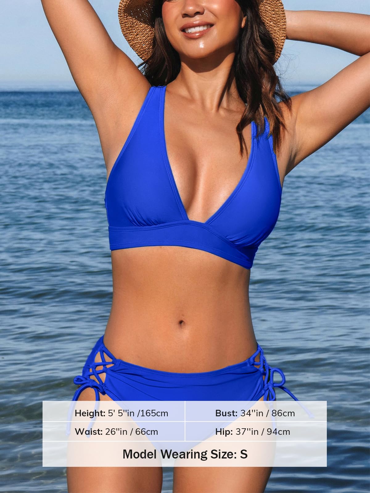 CUPSHE Bikini Set for Women Two Piece Swimsuit V Neck Triangle Top Wide Straps Cross Back Lace up Mid Rise