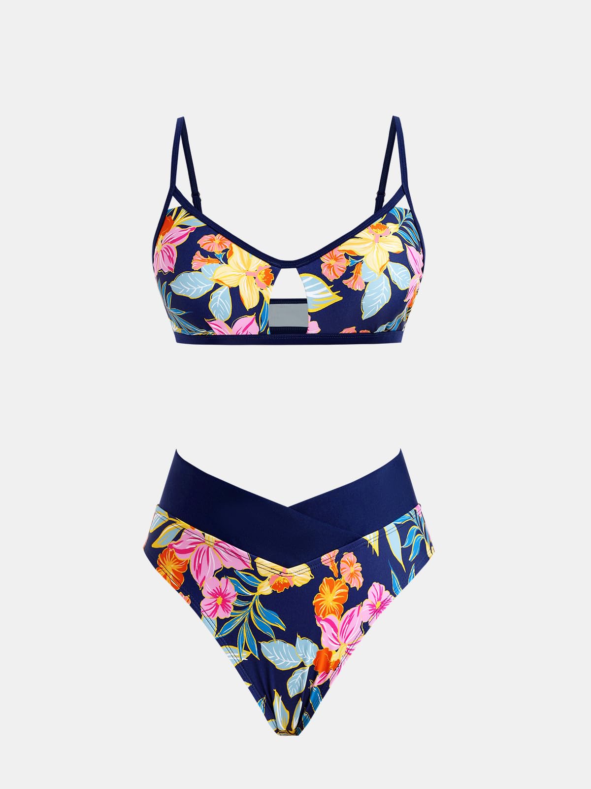 CUPSHE Bikini Set for Women Two Piece Swimsuits Cut Out High Waisted Scoop Neck V Cut Bottom