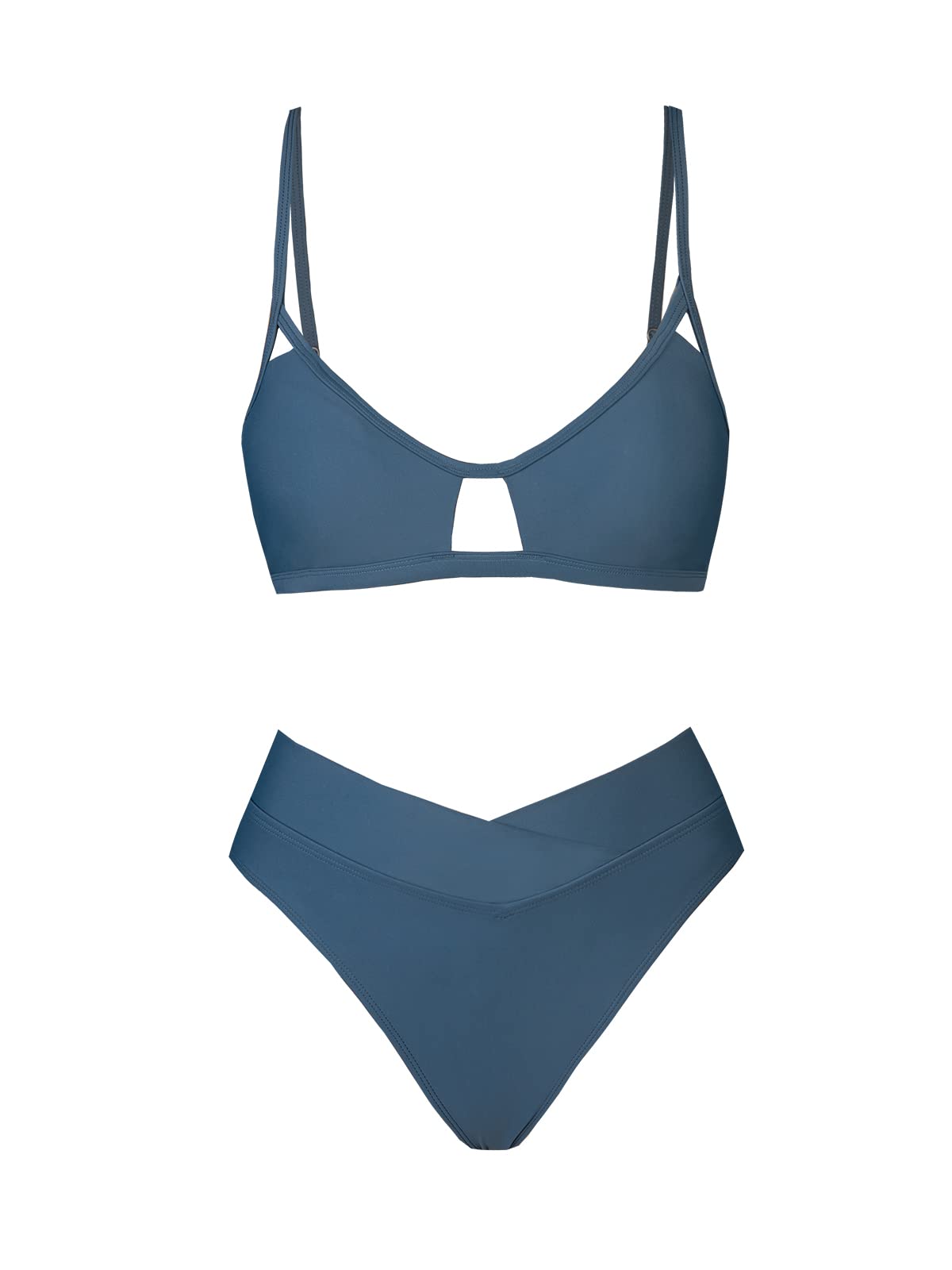 CUPSHE Bikini Set for Women Two Piece Swimsuits Cut Out High Waisted Scoop Neck V Cut Bottom