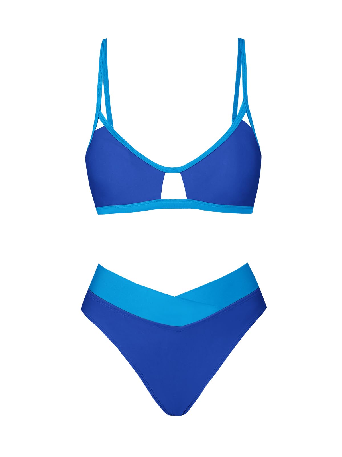 CUPSHE Bikini Set for Women Two Piece Swimsuits Cut Out High Waisted Scoop Neck V Cut Bottom