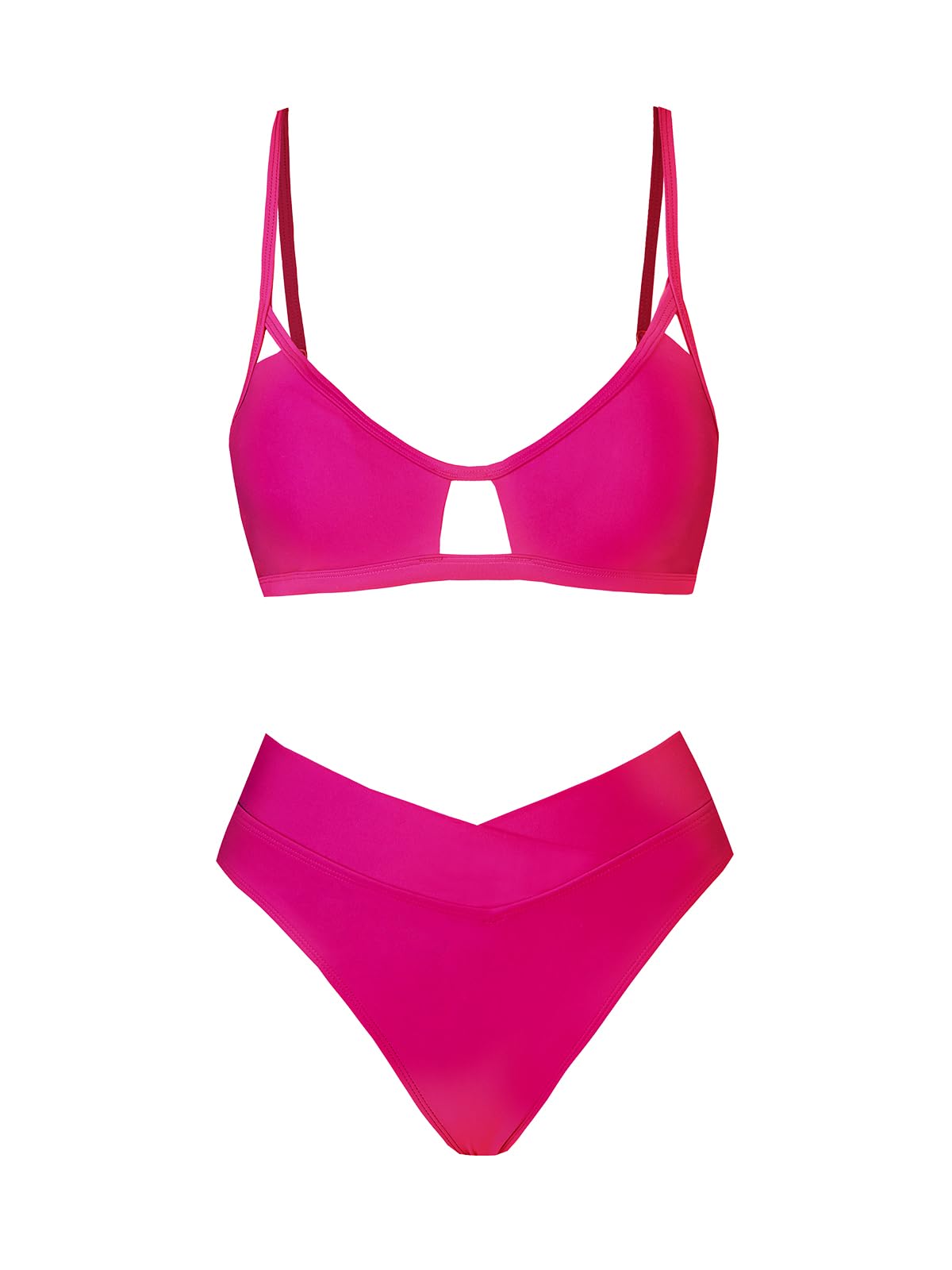 CUPSHE Bikini Set for Women Two Piece Swimsuits Cut Out High Waisted Scoop Neck V Cut Bottom