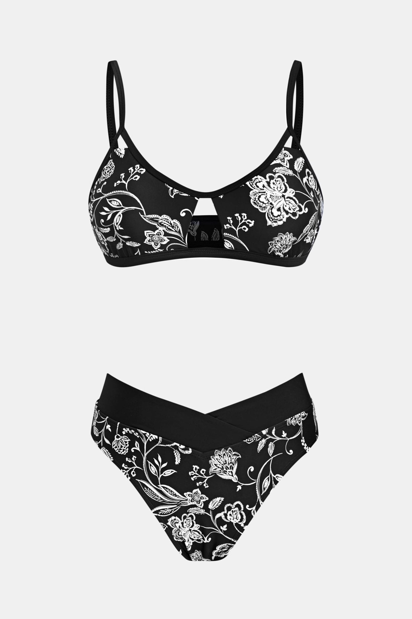 CUPSHE Bikini Set for Women Two Piece Swimsuits Cut Out High Waisted Scoop Neck V Cut Bottom