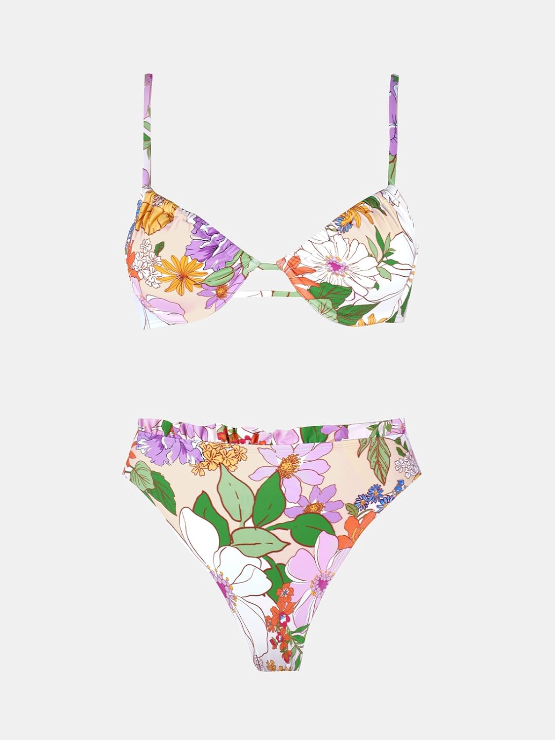 CUPSHE Women Swimsuit Bikini Set High Waisted Push Up Cheeky Drawstring Two Piece Bathing Suit