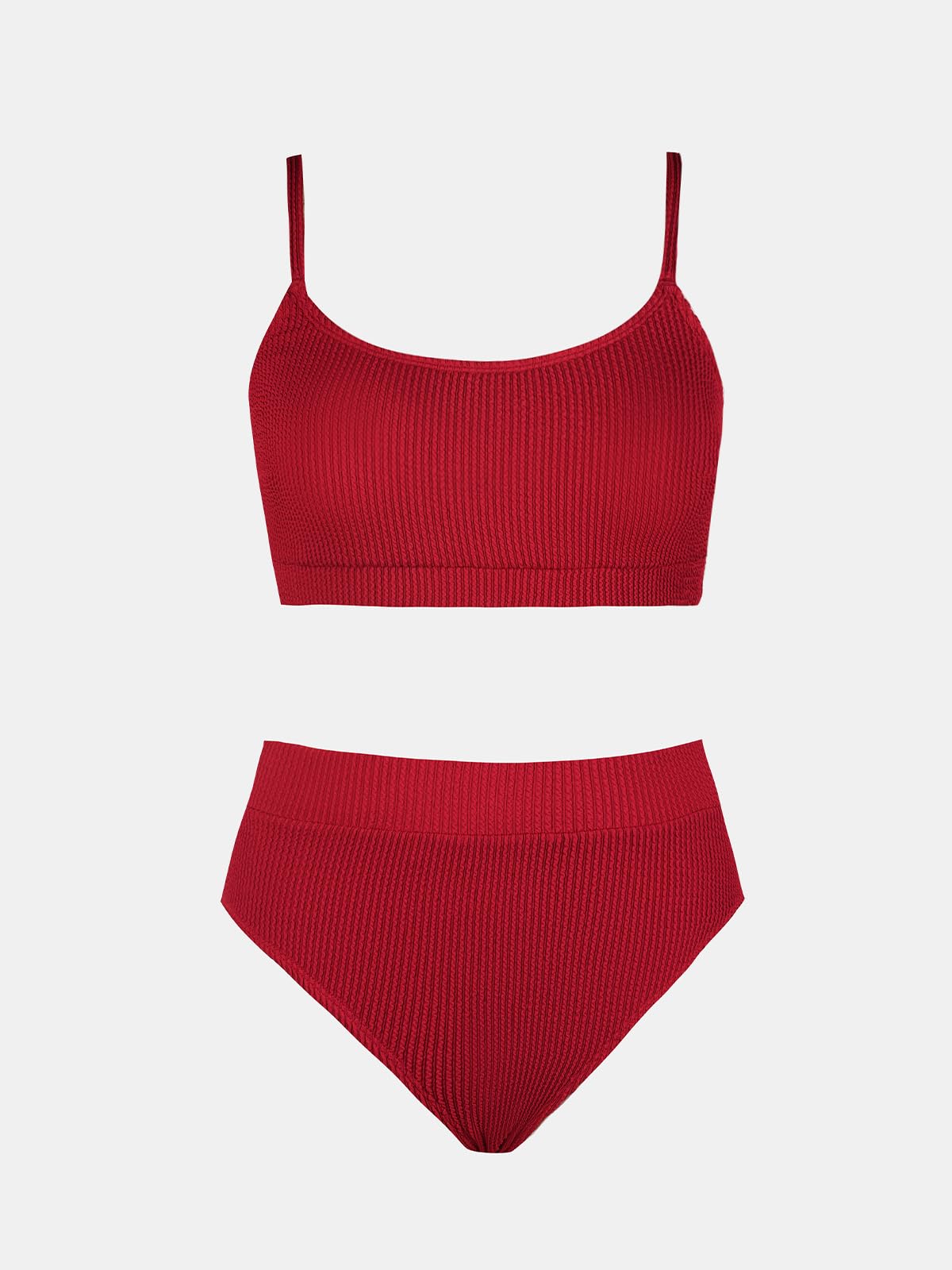 CUPSHE Women's Bikini Set Two Piece Swimsuits High Waisted Scoop Neck Spaghetti Adjustable Straps Textured