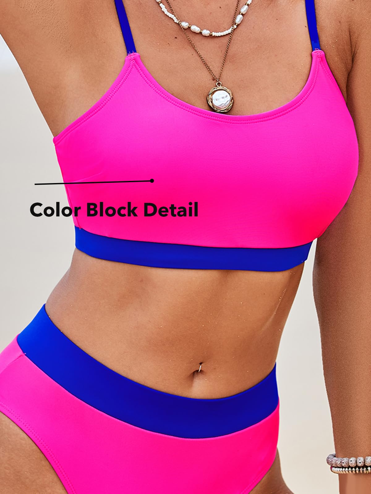 CUPSHE Women's Bikini Set Two Piece Swimsuits High Waisted Scoop Neck Spaghetti Adjustable Straps Textured