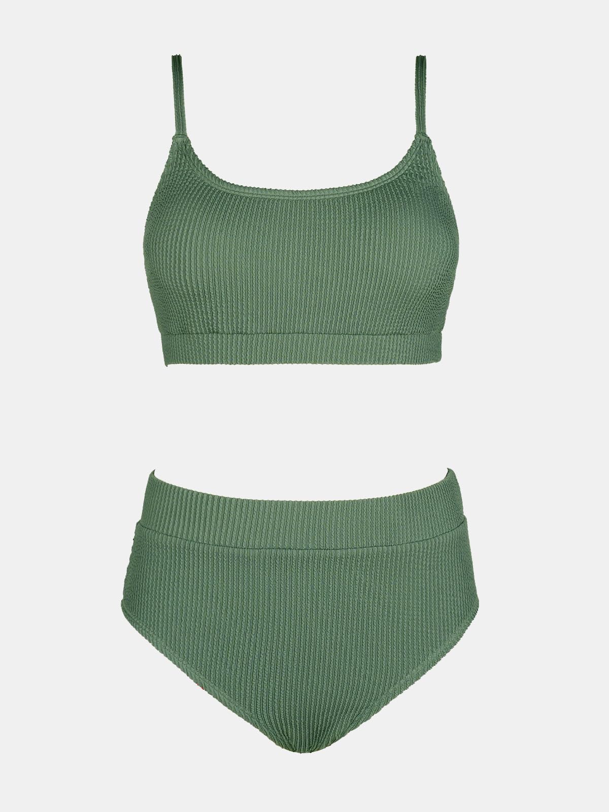 CUPSHE Women's Bikini Set Two Piece Swimsuits High Waisted Scoop Neck Spaghetti Adjustable Straps Textured