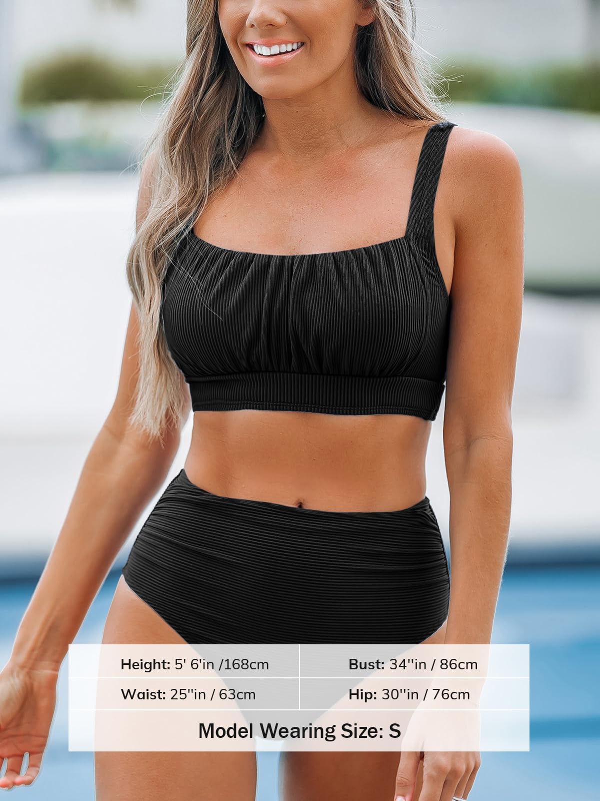 CUPSHE Women's Bikini Sets Two Piece Bathing Suit High Waisted Square Neck Adjustable Straps Ruched