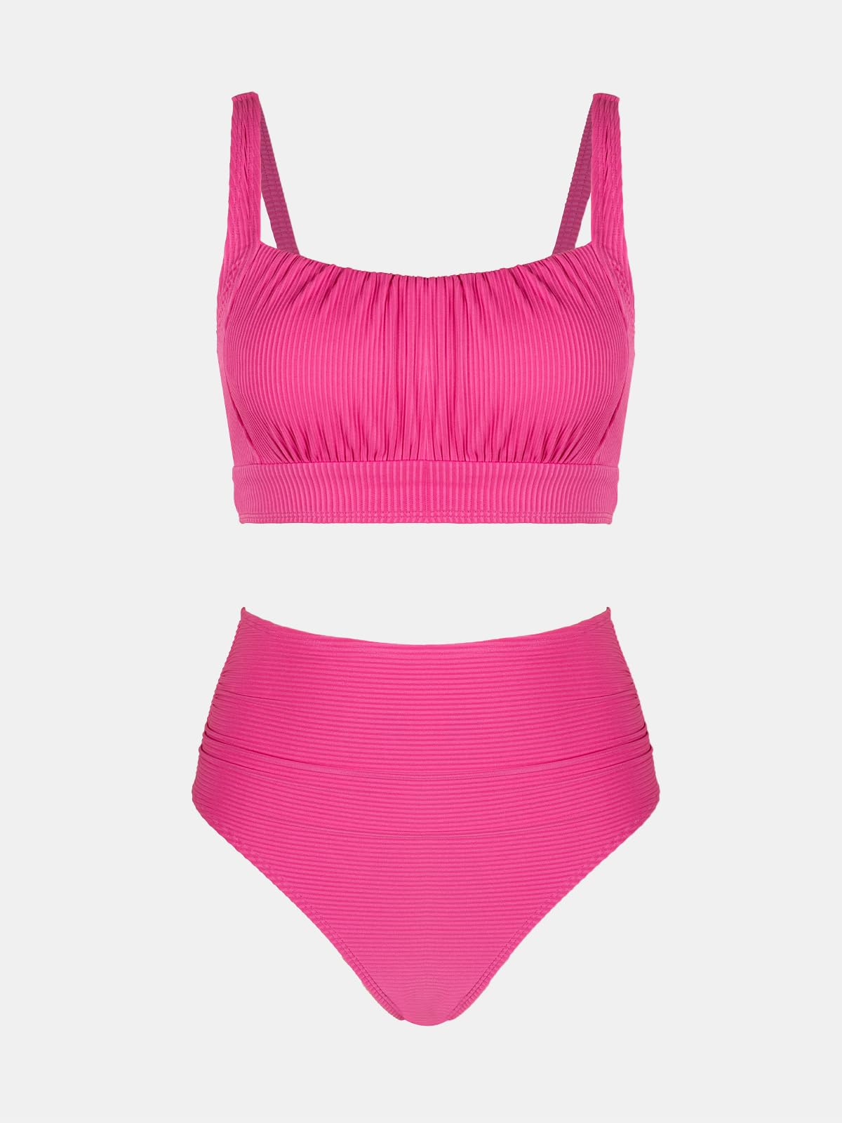 CUPSHE Women's Bikini Sets Two Piece Bathing Suit High Waisted Square Neck Adjustable Straps Ruched