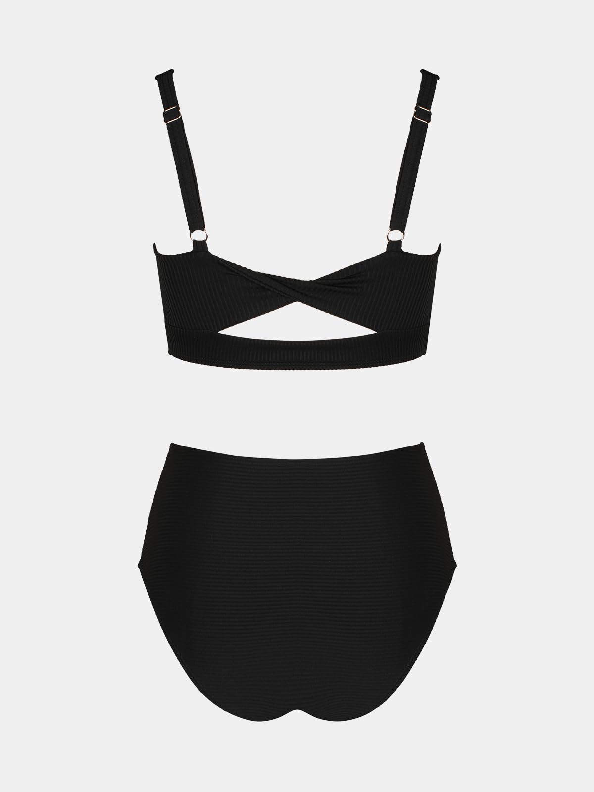 CUPSHE Women's Bikini Sets Two Piece Bathing Suit High Waisted Square Neck Adjustable Straps Ruched