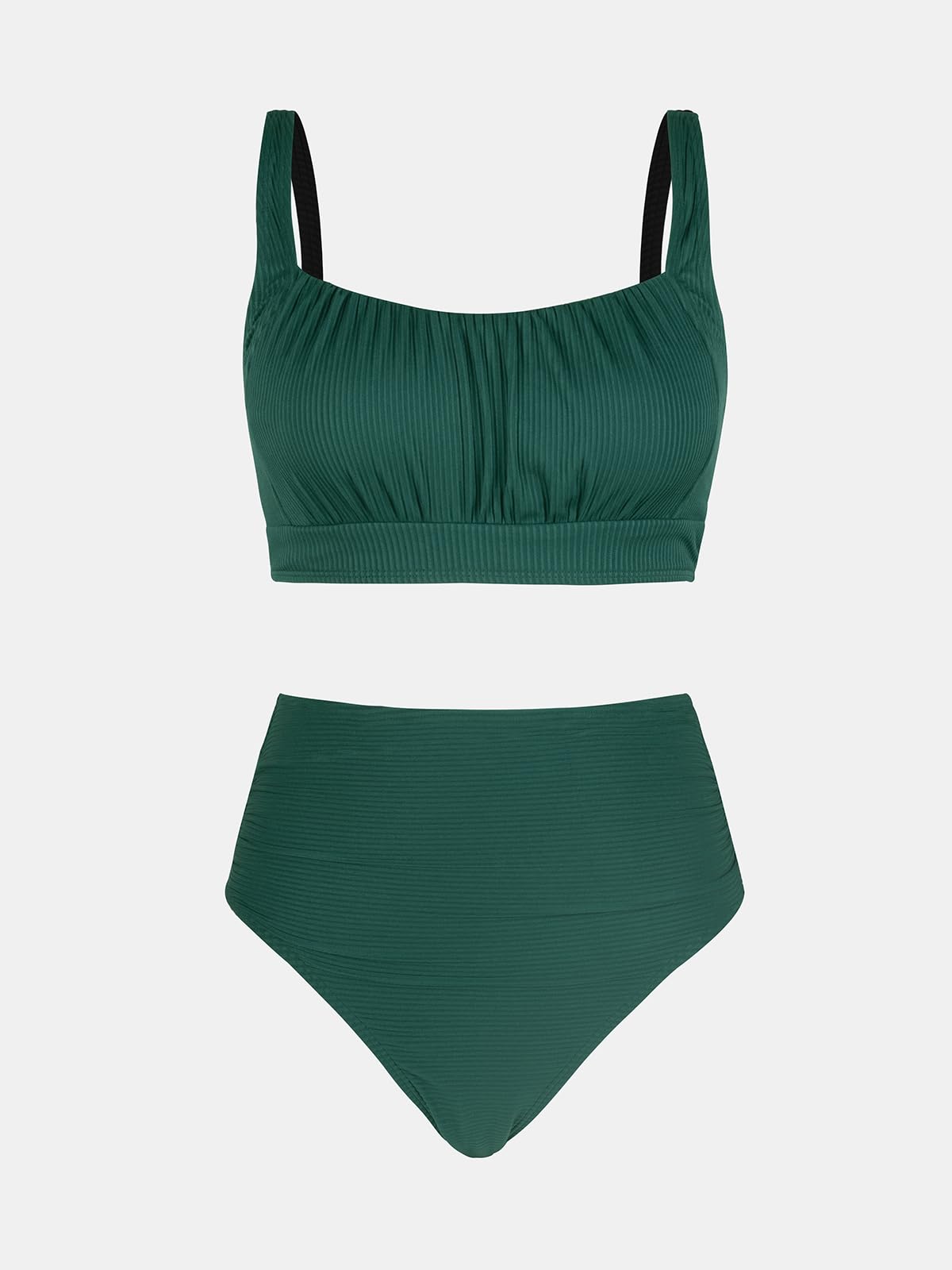 CUPSHE Women's Bikini Sets Two Piece Bathing Suit High Waisted Square Neck Adjustable Straps Ruched