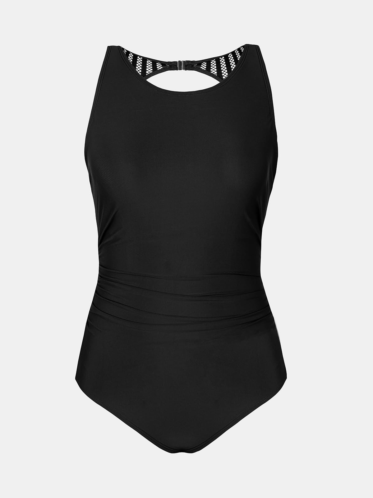 CUPSHE Women's One Piece Swimsuit Bathing Suit Tummy Control High Neck Cutout Back Hook Mesh Swimwear