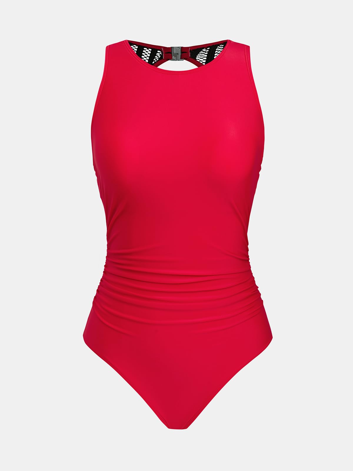 CUPSHE Women's One Piece Swimsuit Bathing Suit Tummy Control High Neck Cutout Back Hook Mesh Swimwear