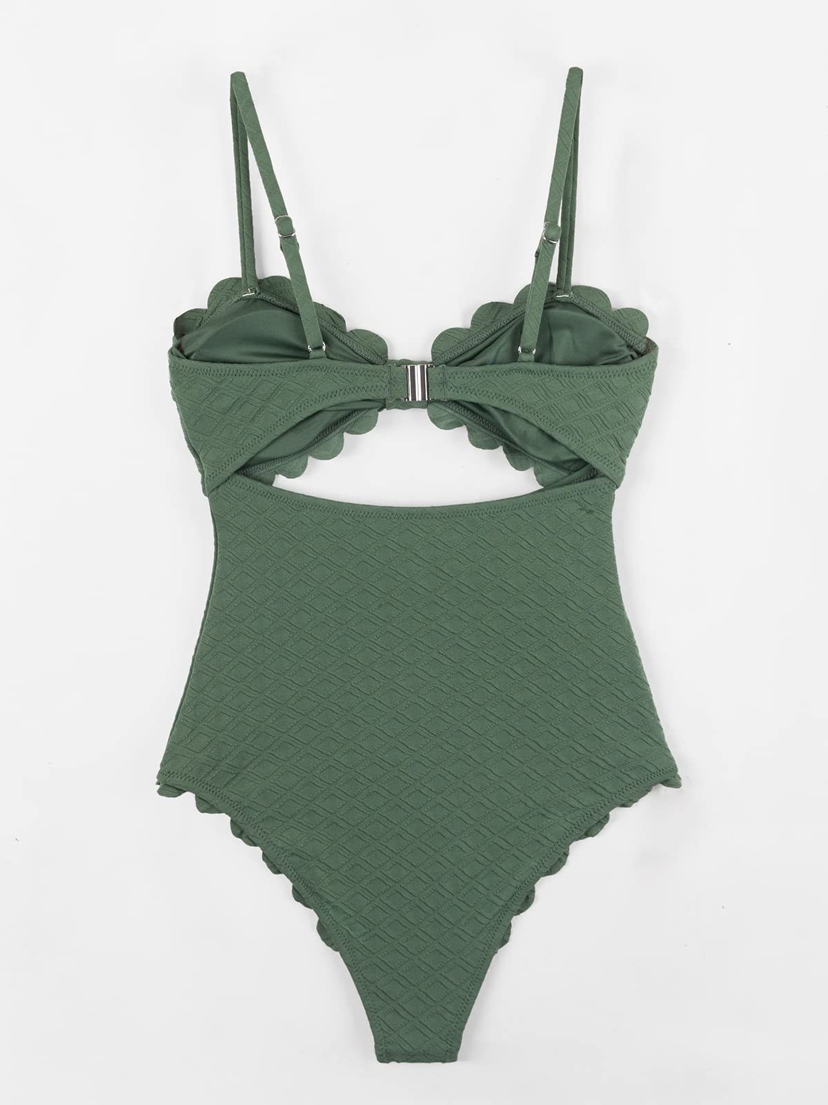 CUPSHE Women's One Piece Swimsuit Sexy Black Cutout Scallop Trim Bathing Suit