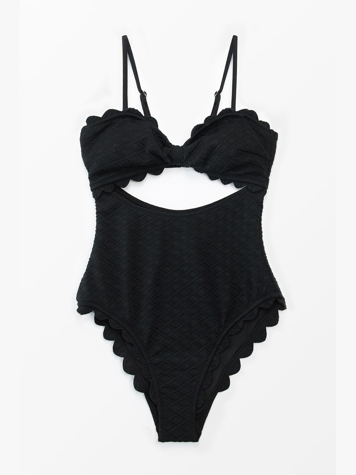 CUPSHE Women's One Piece Swimsuit Sexy Black Cutout Scallop Trim Bathing Suit