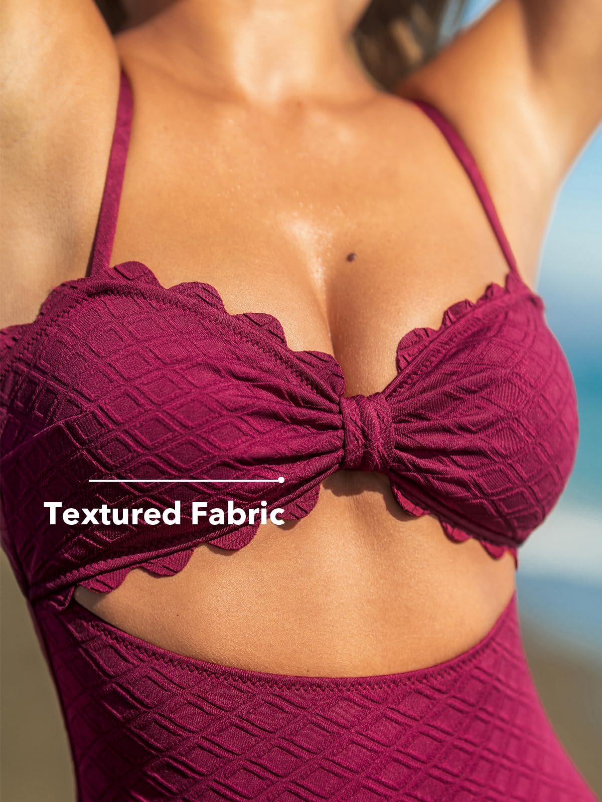 CUPSHE Women's One Piece Swimsuit Sexy Black Cutout Scallop Trim Bathing Suit