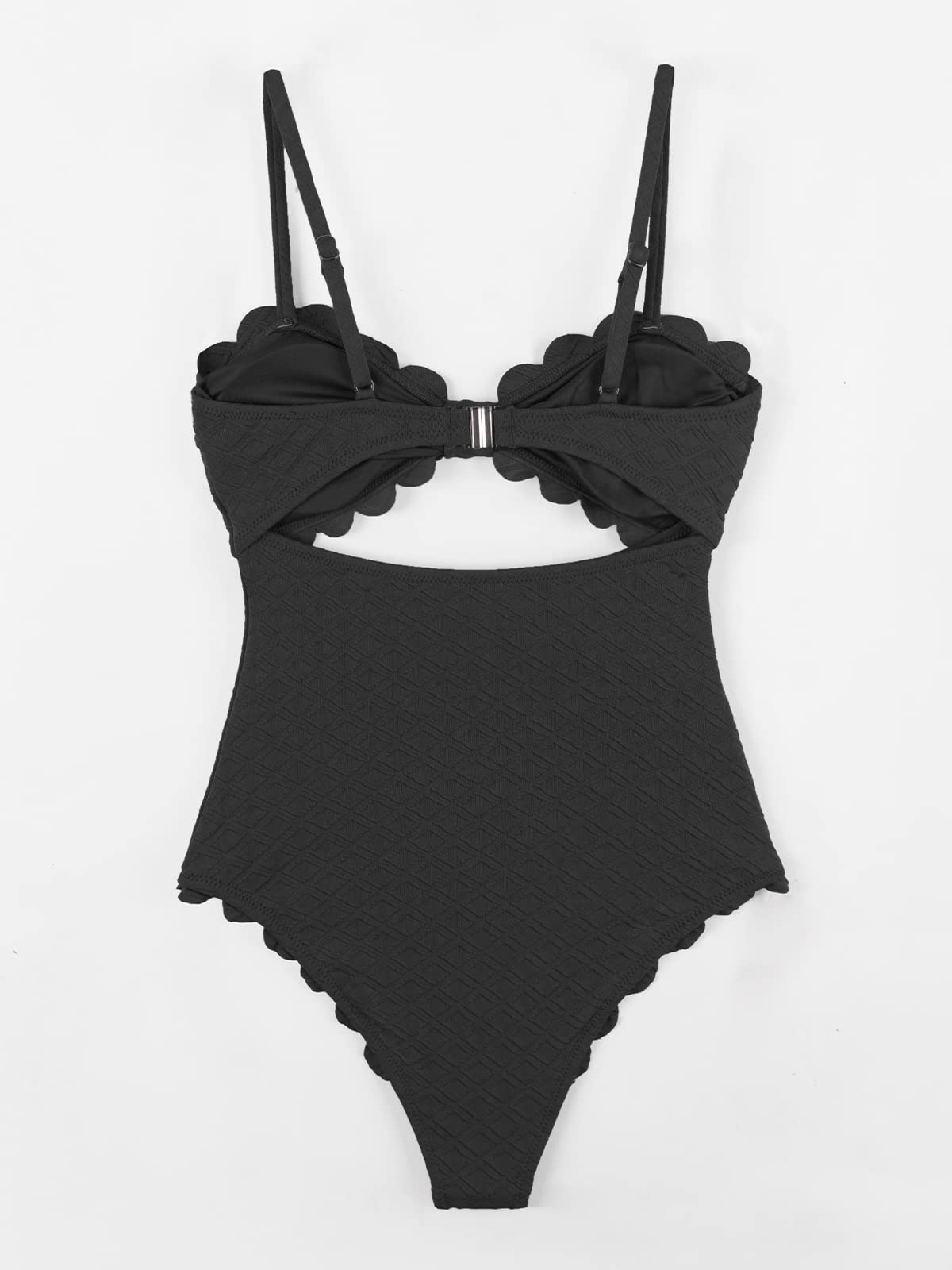 CUPSHE Women's One Piece Swimsuit Sexy Black Cutout Scallop Trim Bathing Suit