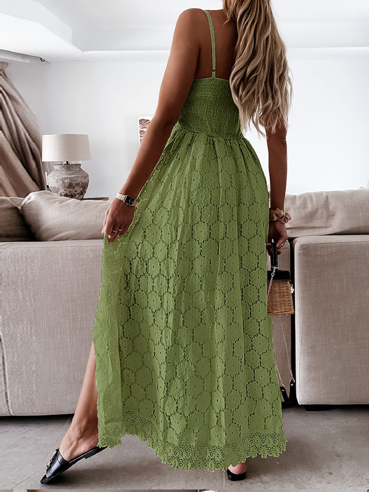 CUPSHE Women's Ruching Smocking Jumpsuit Summer Slip V Neck Backless Maxi High Low