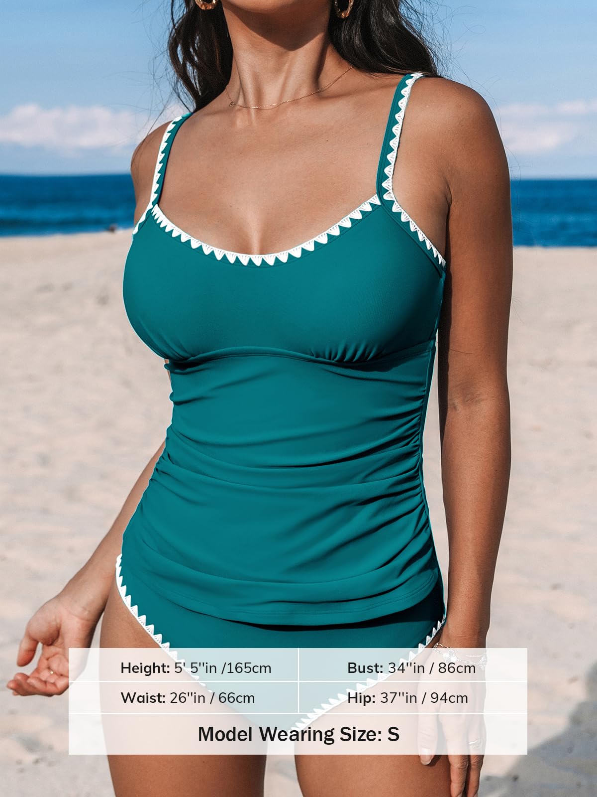 CUPSHE Women's Tankini Sets Two Piece Swimsuit Scoop Neck Mid Rise Adjustable Straps Shell Stitched (XS-4XL)