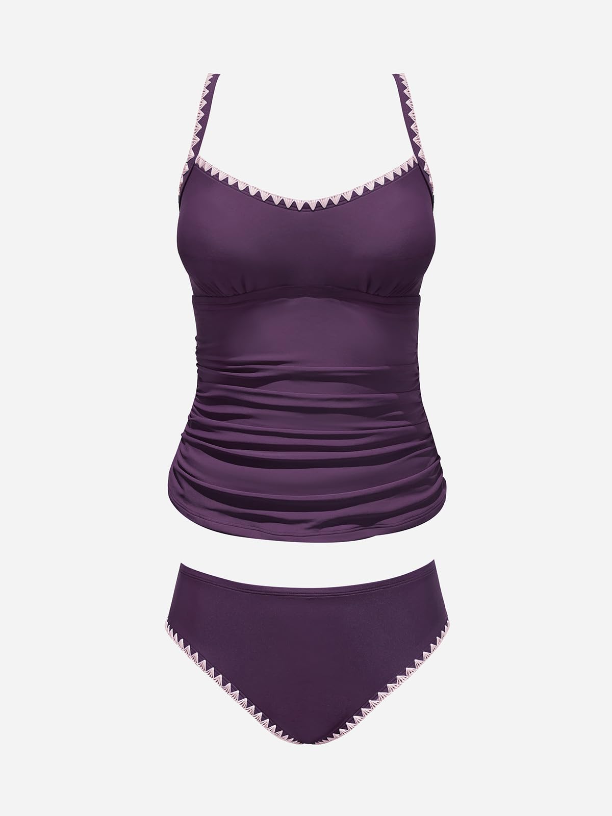 CUPSHE Women's Tankini Sets Two Piece Swimsuit Scoop Neck Mid Rise Adjustable Straps Shell Stitched (XS-4XL)