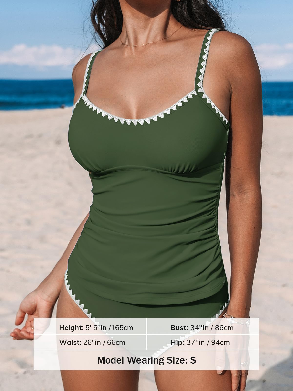 CUPSHE Women's Tankini Sets Two Piece Swimsuit Scoop Neck Mid Rise Adjustable Straps Shell Stitched (XS-4XL)