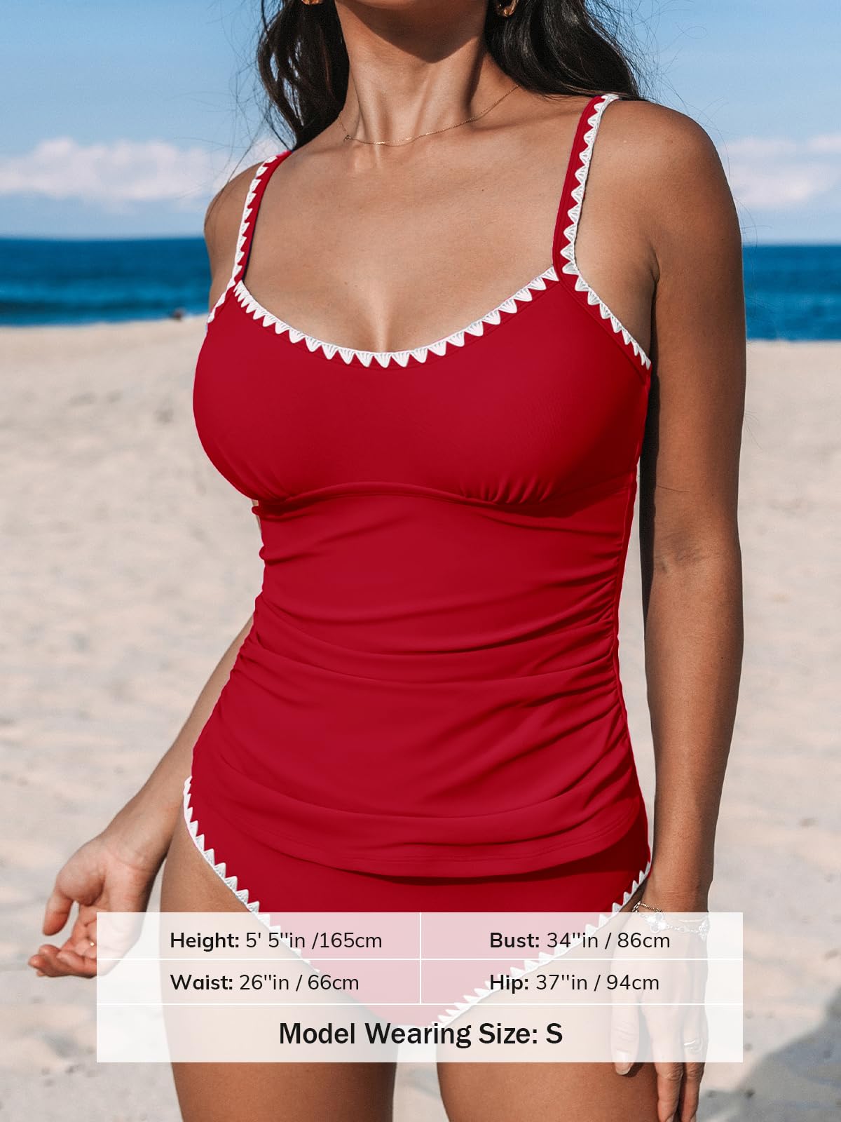 CUPSHE Women's Tankini Sets Two Piece Swimsuit Scoop Neck Mid Rise Adjustable Straps Shell Stitched (XS-4XL)