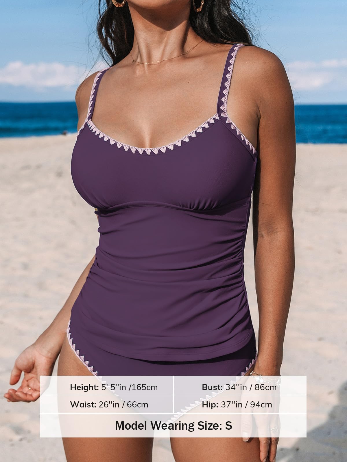 CUPSHE Women's Tankini Sets Two Piece Swimsuit Scoop Neck Mid Rise Adjustable Straps Shell Stitched (XS-4XL)