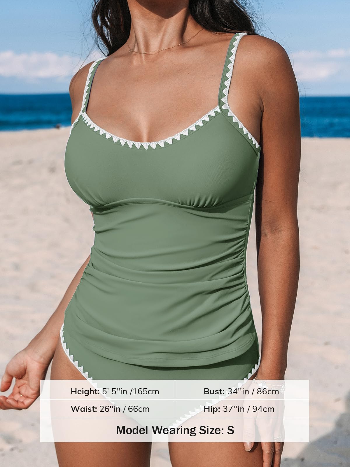 CUPSHE Women's Tankini Sets Two Piece Swimsuit Scoop Neck Mid Rise Adjustable Straps Shell Stitched (XS-4XL)