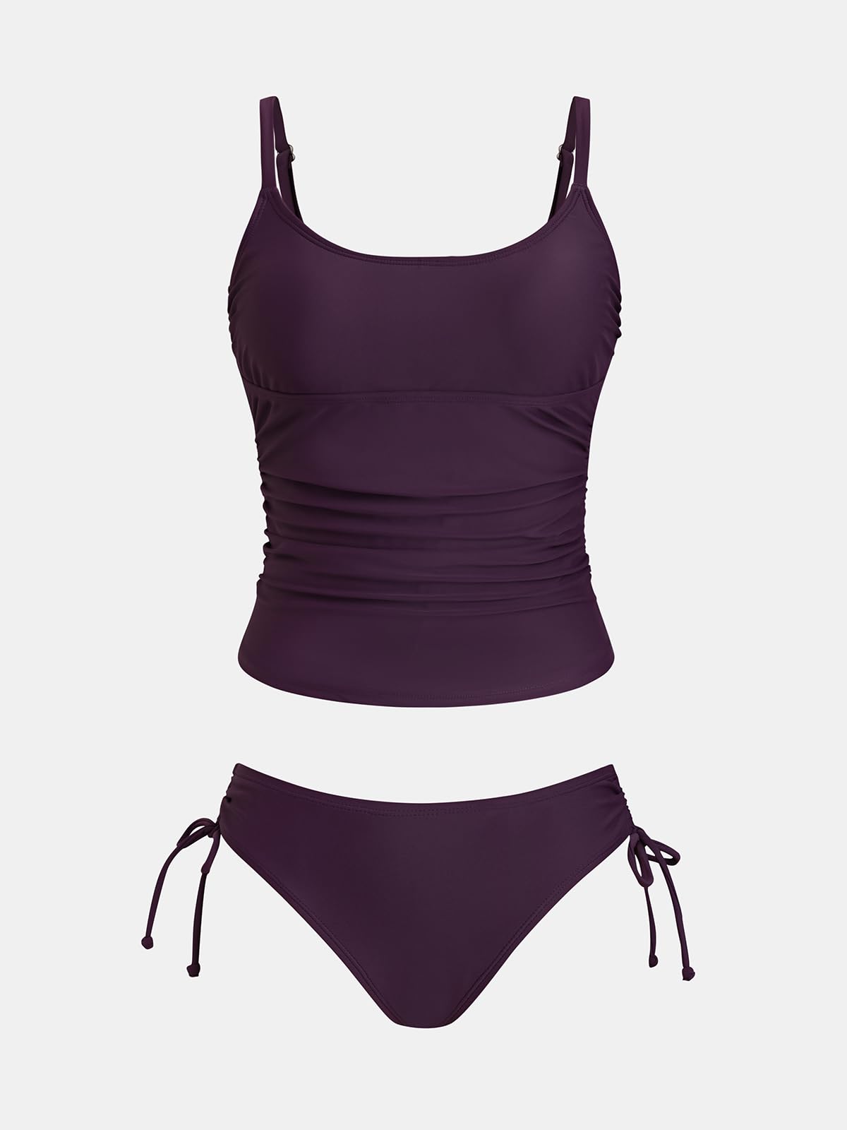 CUPSHE Women's Tankini Sets Two Piece Swimsuit Scoop Neck Ruched Adjustable Straps Drawstring Mid Rise