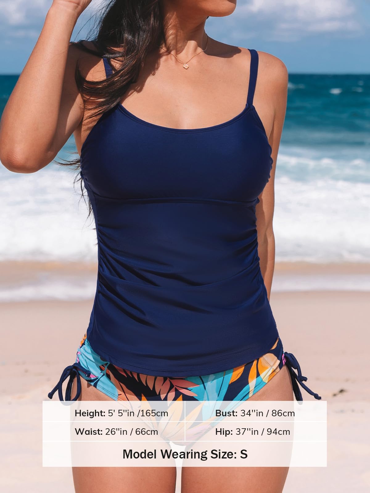 CUPSHE Women's Tankini Sets Two Piece Swimsuit Scoop Neck Ruched Adjustable Straps Drawstring Mid Rise