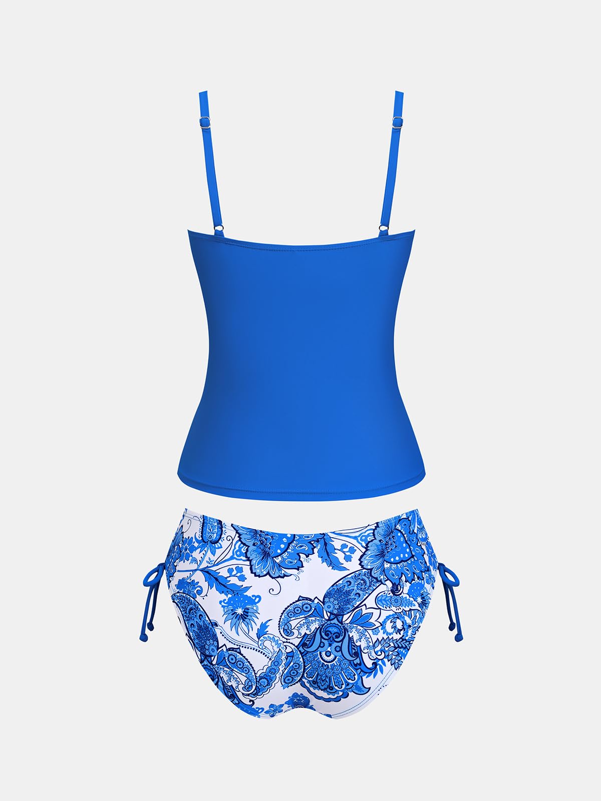 CUPSHE Women's Tankini Sets Two Piece Swimsuit Scoop Neck Ruched Adjustable Straps Drawstring Mid Rise