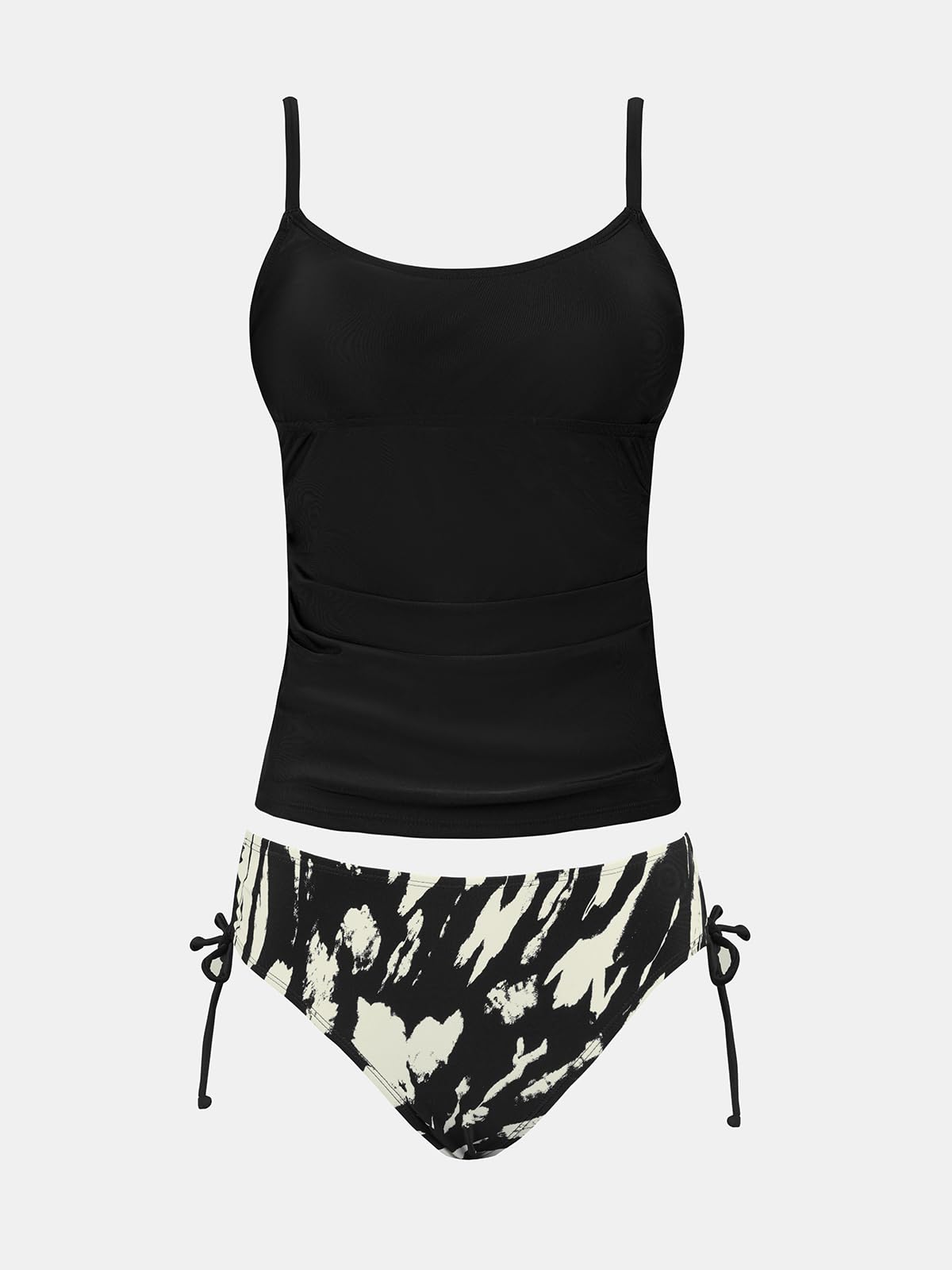 CUPSHE Women's Tankini Sets Two Piece Swimsuit Scoop Neck Ruched Adjustable Straps Drawstring Mid Rise