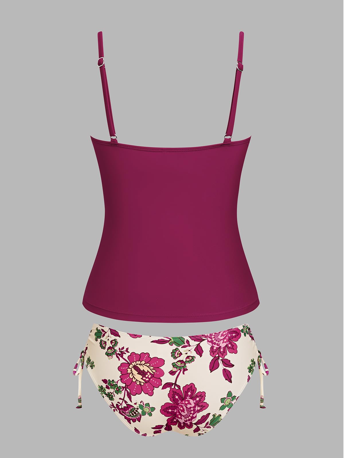 CUPSHE Women's Tankini Sets Two Piece Swimsuit Scoop Neck Ruched Adjustable Straps Drawstring Mid Rise