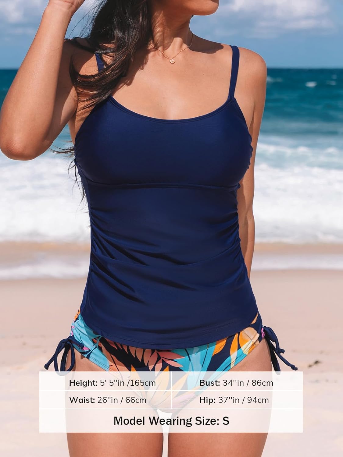 CUPSHE Women's Tankini Sets Two Piece Swimsuit Scoop Neck Ruched Adjustable Straps Drawstring Mid Rise