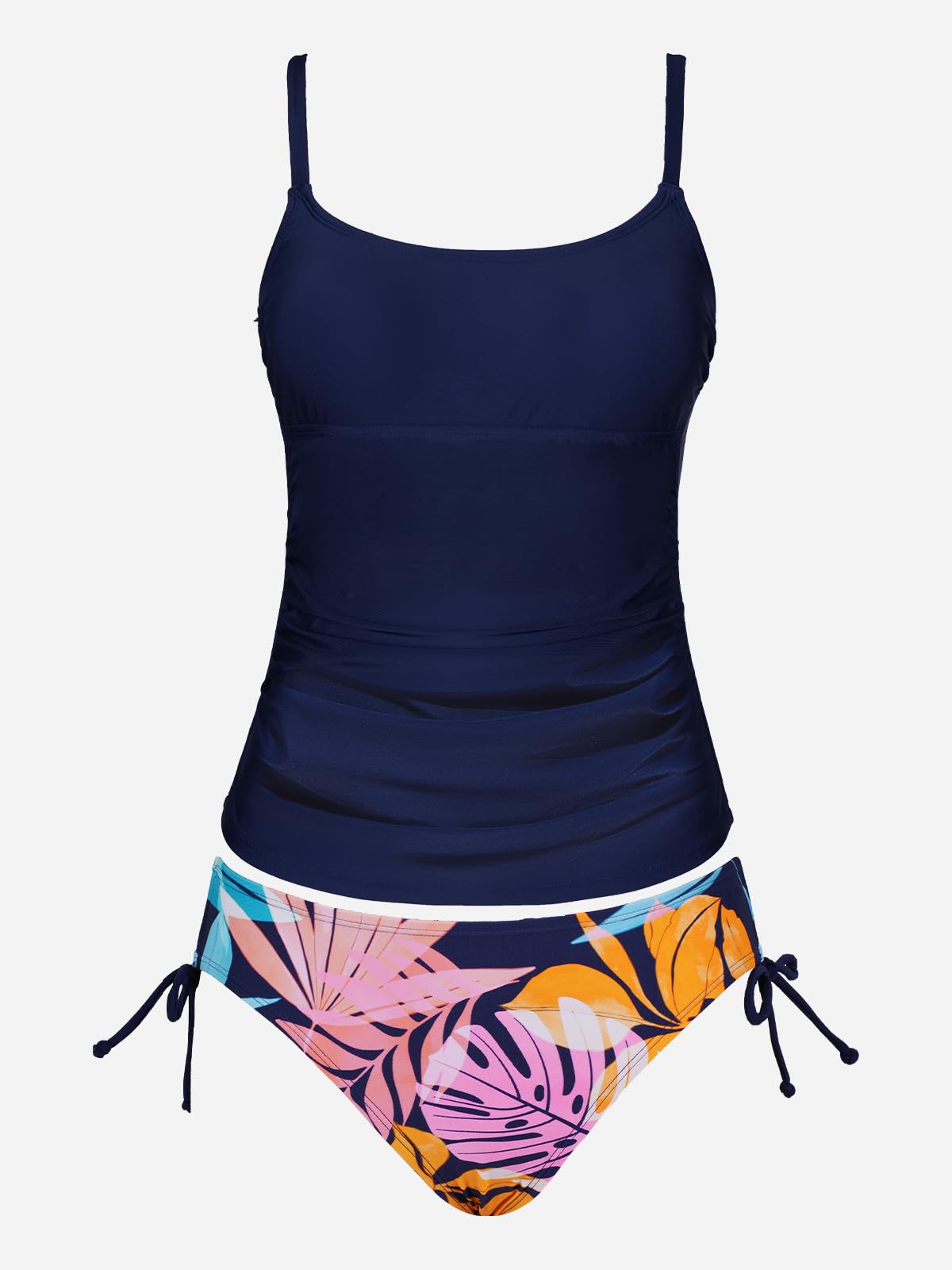 CUPSHE Women's Tankini Sets Two Piece Swimsuit Scoop Neck Ruched Adjustable Straps Drawstring Mid Rise