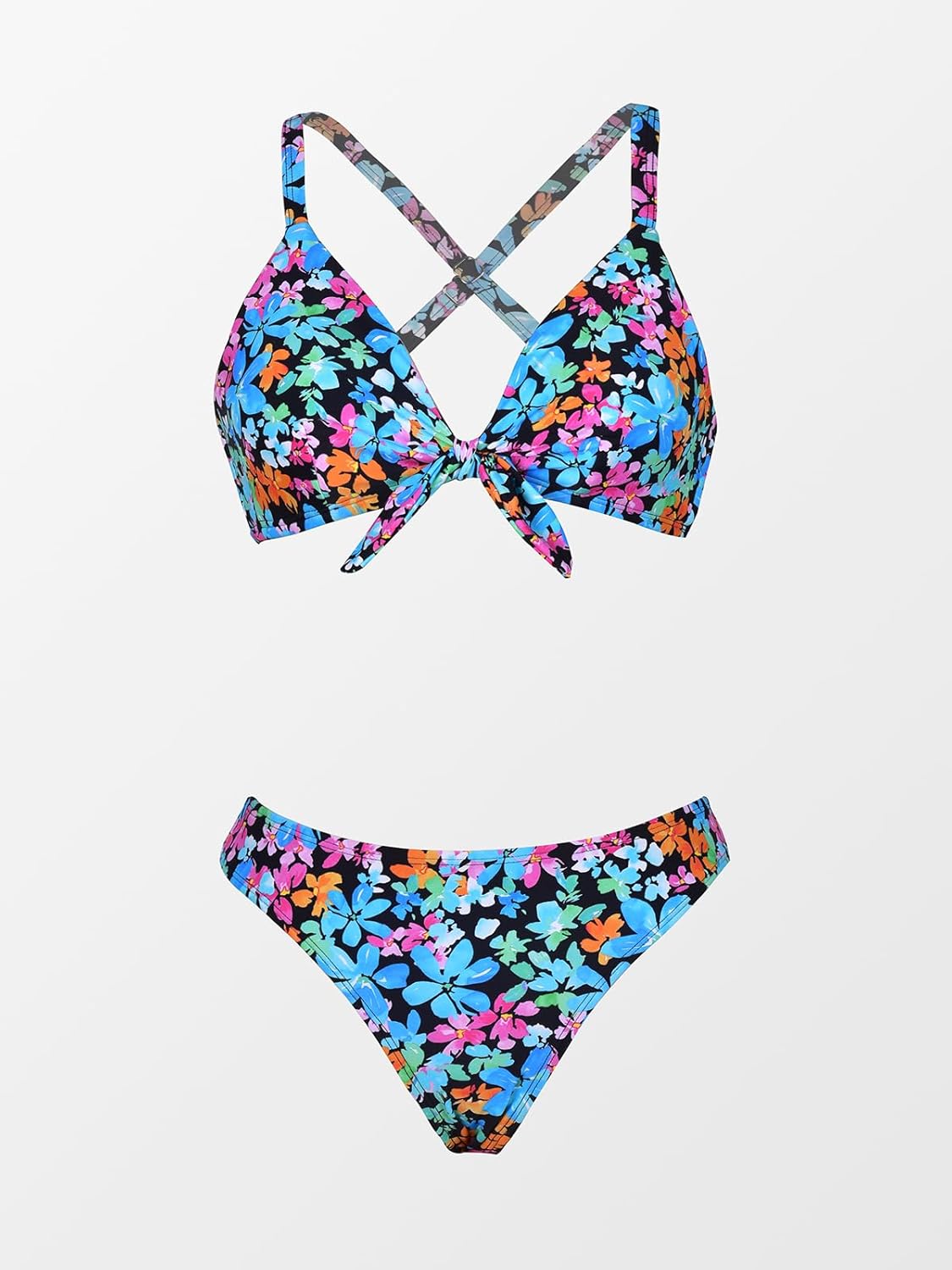 CUPSHE Women's Two Piece Bikini Set Floral Print Knot Bunny Tie