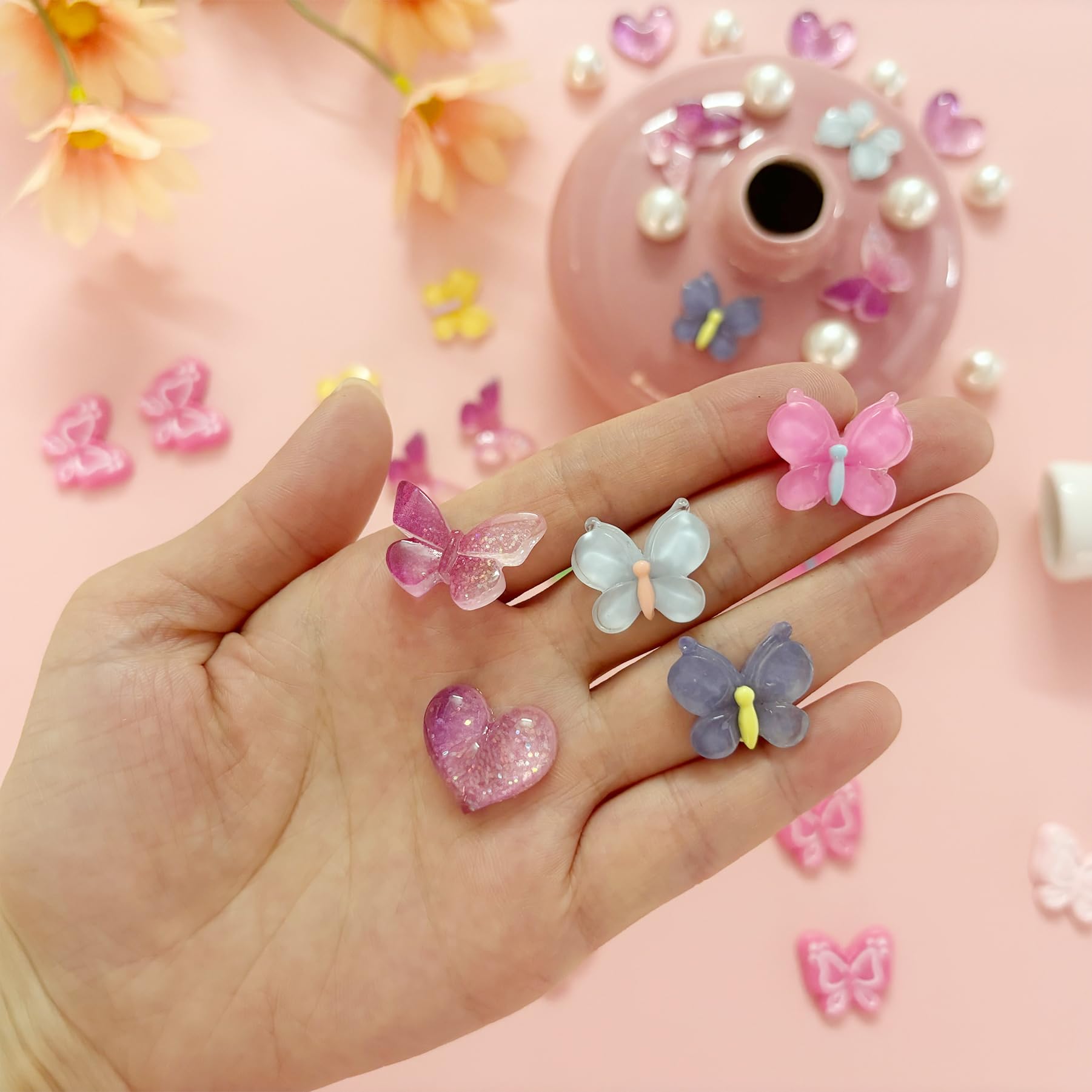 Cute Butterfly Flower Shoe Charms for Girls, 25Pcs Pink Girly DIY Shoe Decoration Charm for Clog Sandals, Party Favor