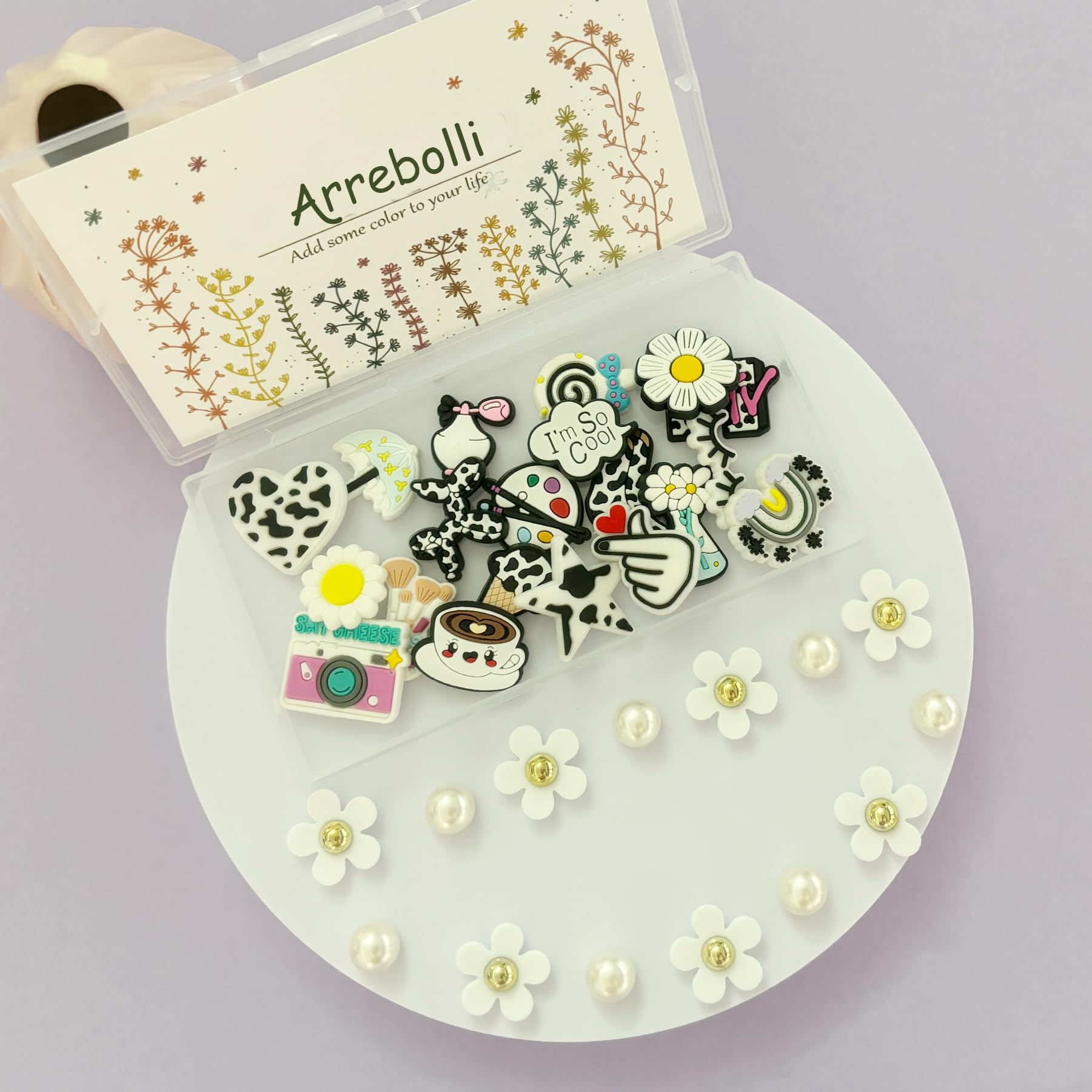 Cute Flower Shoe Charms for Girls, 34Pcs Pink Hippie PVC Shoe Decoration Charms for Clog Sandals, DIY Pearl Accessories for Party Favor