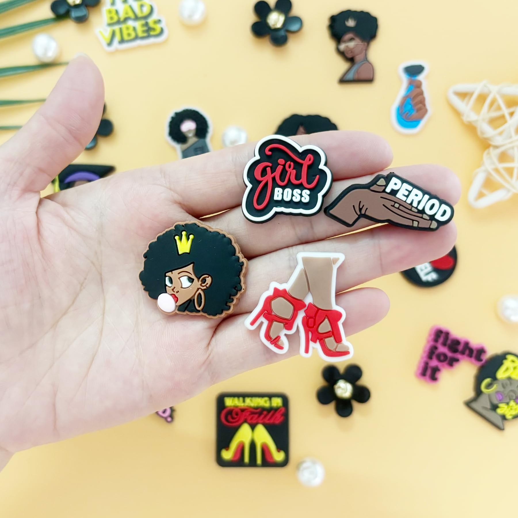 Cute Flower Shoe Charms for Girls, 34Pcs Pink Hippie PVC Shoe Decoration Charms for Clog Sandals, DIY Pearl Accessories for Party Favor