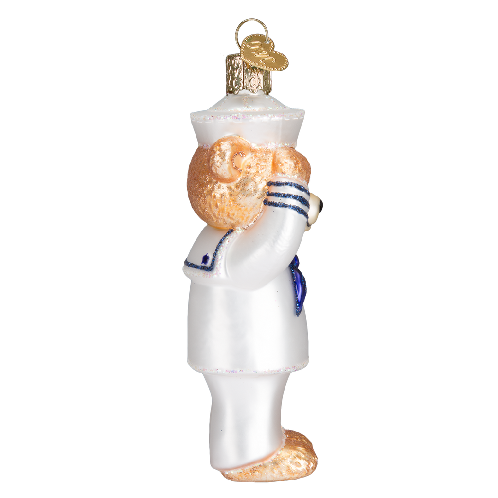 Old World Christmas Navy Bear Glass Blown Ornament